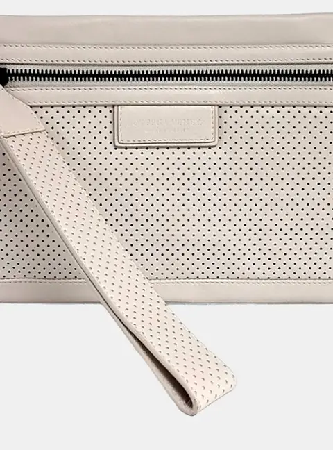 Bottega Veneta Perforated Medium Cream Leather Pouch Clutch Bag