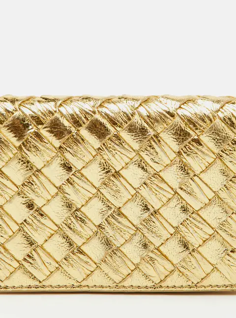 Bottega Veneta Intrecciato Gold Metallic Leather Card Case