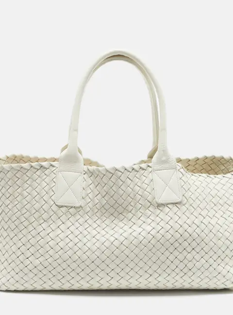 Bottega Veneta Cabat Medium White Intrecciato Leather Tote
