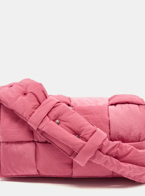 Bottega Veneta Cassette Padded Tech Pink Nylon Shoulder Bag