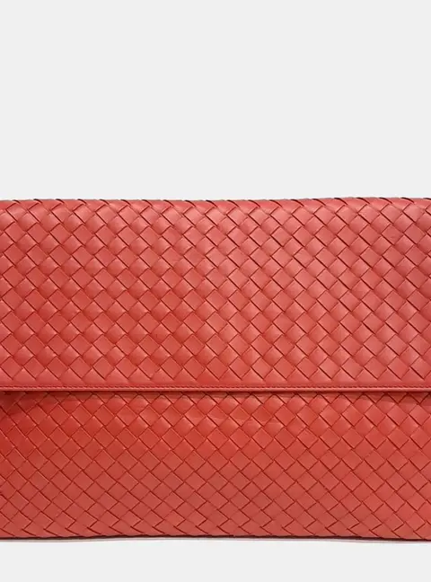 Bottega Veneta Intrecciato Red Leather Clutch Bag