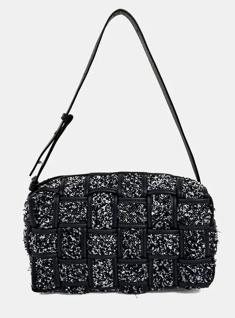 Bottega Veneta Navy Blue Tweed Brick Cassette Bag