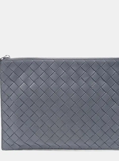 Bottega Veneta Intrecciato Wristlet Pouch Grey Lambskin Leather Clutch Bag