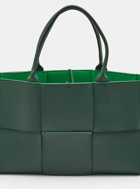 Bottega Veneta Arco Small Dark Green Intreccio Leather Tote