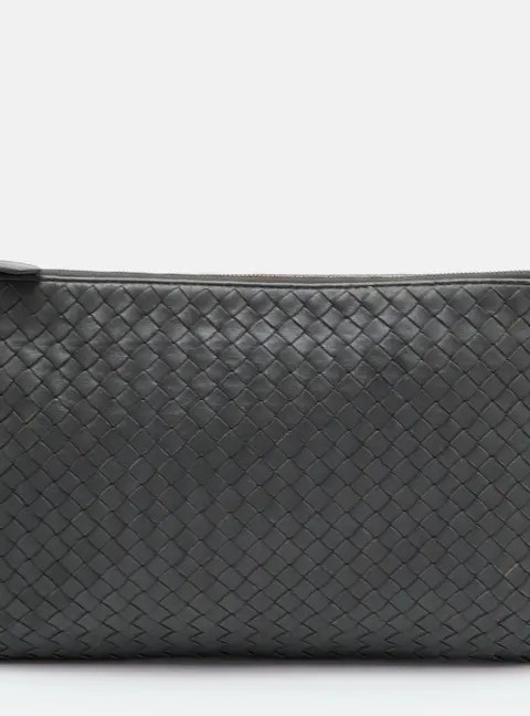 Bottega Veneta Intrecciato Grey Leather Pouch Clutch