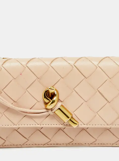 Bottega Veneta Andiamo Zipped Beige Intrecciato Leather Compact Wallet