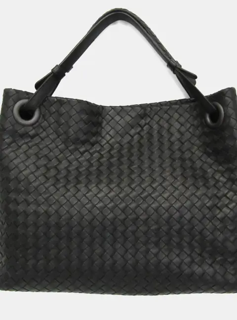 Bottega Veneta Intrecciato Medium Garda Bag Leather Handbag Black