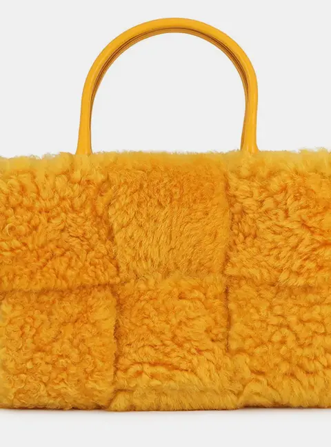 Bottega Veneta Alcotote Yellow Mouton Shearling Top Handle Bag
