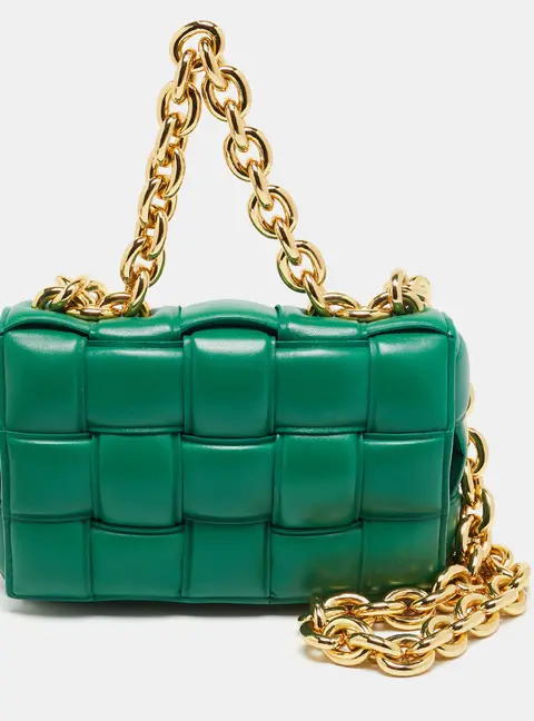 Bottega Veneta Cassette Padded Green Leather Shoulder Bag