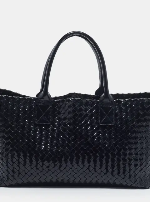 Bottega Veneta Cabat Medium Black Intrecciato Leather Tote