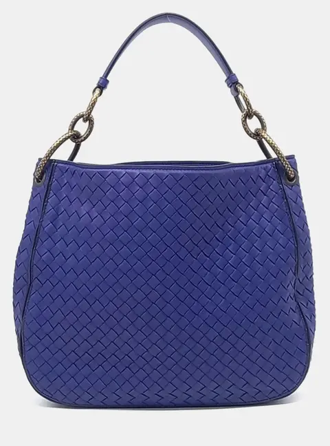 Bottega Veneta Blue Leather Mesh Tote Bag