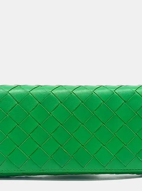 Bottega Veneta Intrecciato Green Leather Long Wallet