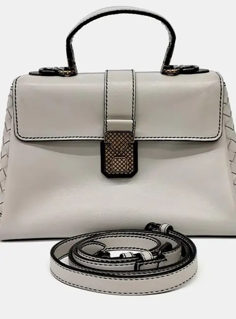 Bottega Veneta Piazza Grey Leather Tote and Shoulder Bag