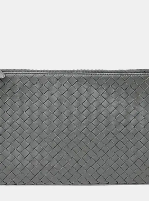 Bottega Veneta Intrecciato Mini Gray Leather Clutch Bag