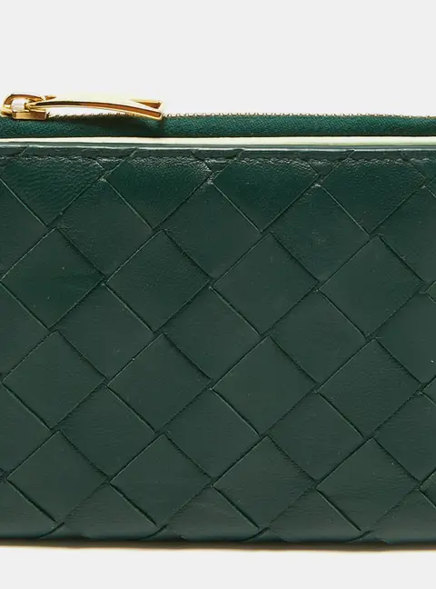 Bottega Veneta Dark Green Intrecciato Leather Bifold Wallet