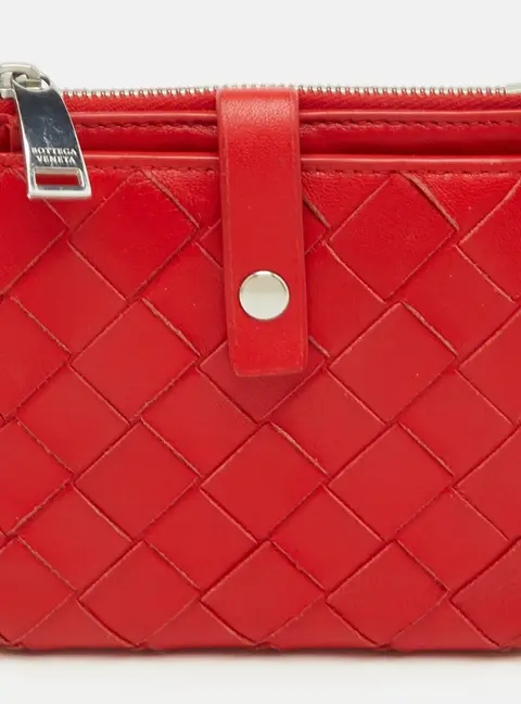 Bottega Veneta Red Intrecciato Leather Compact Wallet