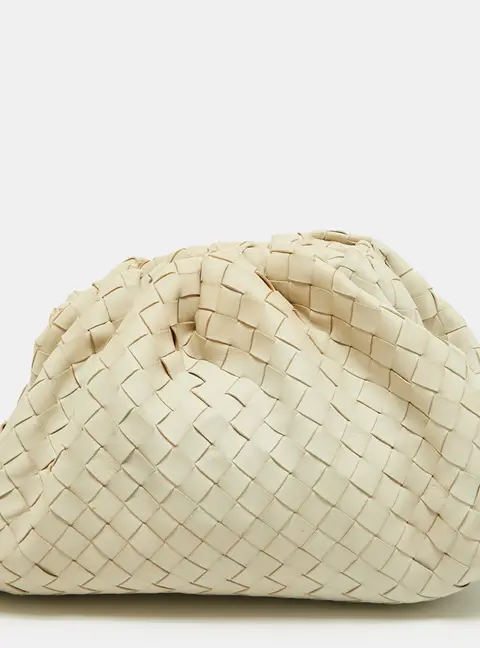 Bottega Veneta The Pouch Classic Off White Intrecciato Leather Clutch