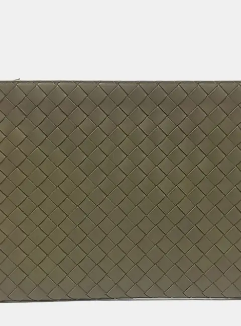 Bottega Veneta Intrecciato Weave Green Lambskin Leather Clutch Bag