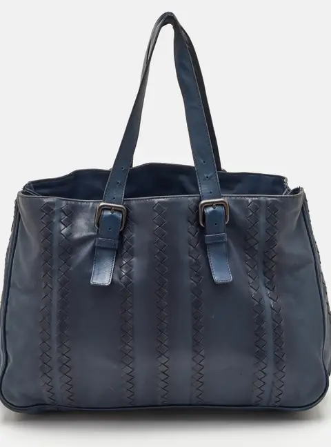 Bottega Veneta Blauer Large Blue Intrecciato Leather Tote