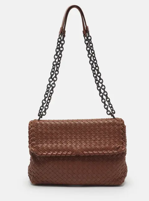 Bottega Veneta Olimpia Medium Brown Intrecciato Leather Shoulder Bag