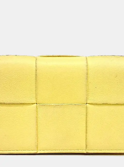 Bottega Veneta Cassette Lemon Lambskin Leather Card Holder