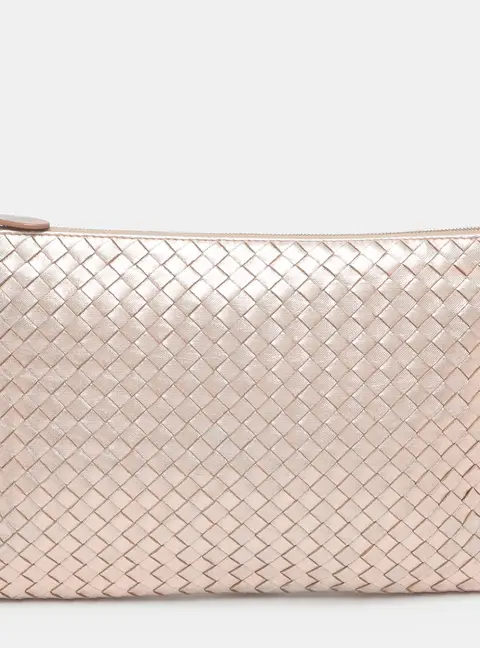 Bottega Veneta Metallic Pink Intrecciato Leather Pouch Clutch