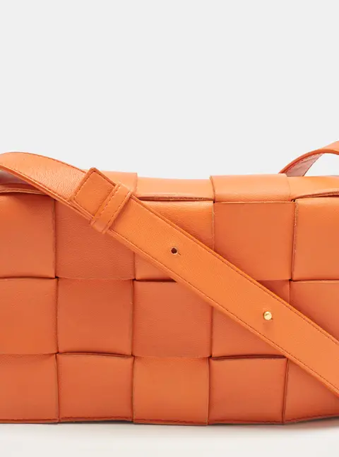 Bottega Veneta Cassette Orange Intrecciato Leather Shoulder Bag