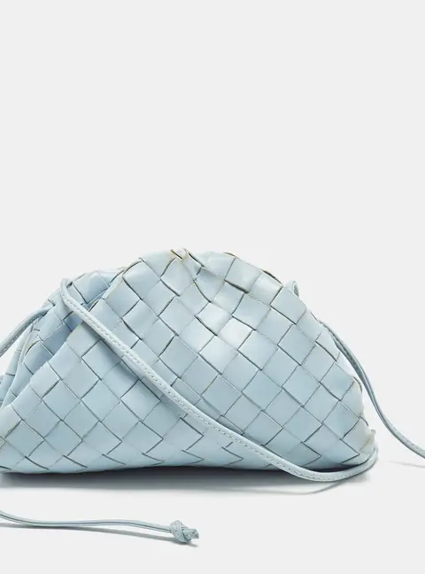 Bottega Veneta The Pouch Mini Light Blue Intrecciato Leather Bag