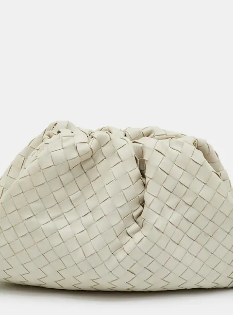 Bottega Veneta The Oversized Pouch White Intrecciato Leather Clutch