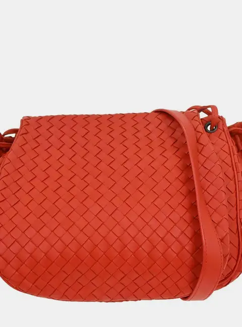 Bottega Veneta Red Lambskin Intrecciato Shoulder Bag