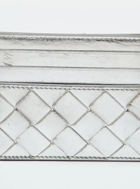 Bottega Veneta Silver Intrecciato Leather Card Holder