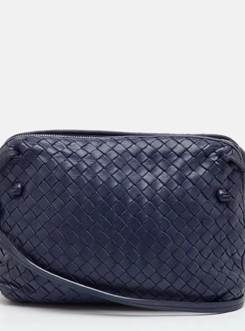 Bottega Veneta Nodini Indigo Blue Intrecciato Leather Crossbody Bag
