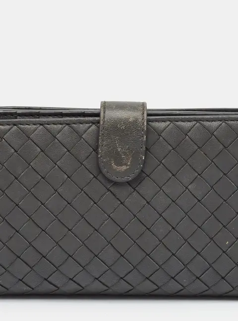 Bottega Veneta Grey Intrecciato Leather French Wallet