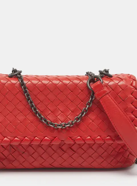 Bottega Veneta Baby Olimpia Red Intrecciato Leather Shoulder Bag