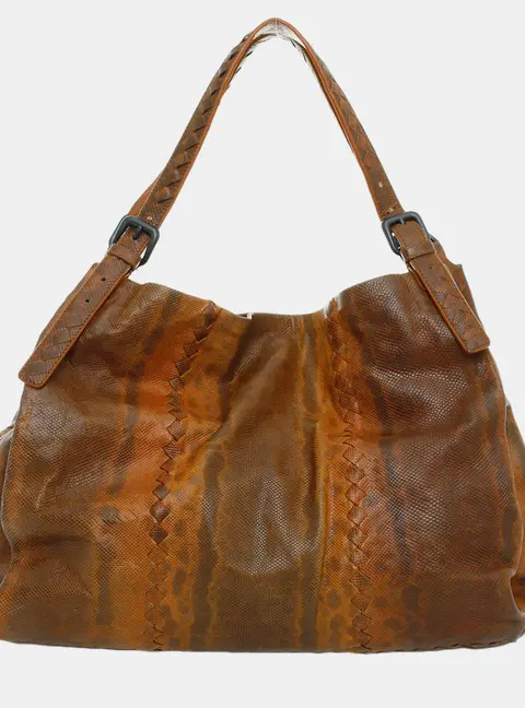 Bottega Veneta Karung Small Brown Karung Leather Shoulder Bag
