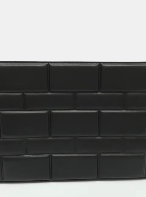 Bottega Veneta Black Leather Grid Patterned Padded Document Case