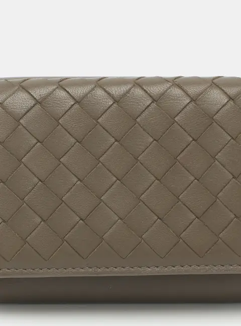 Bottega Veneta Etoupe Intrecciato Leather Trifold Wallet