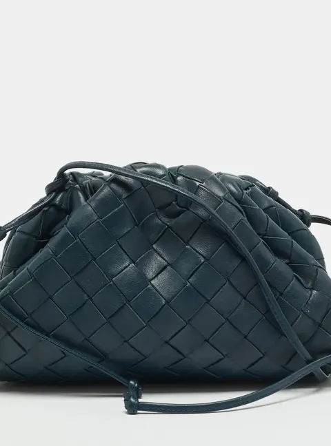 Bottega Veneta The Pouch Mini Teal Blue Intrecciato Leather Bag
