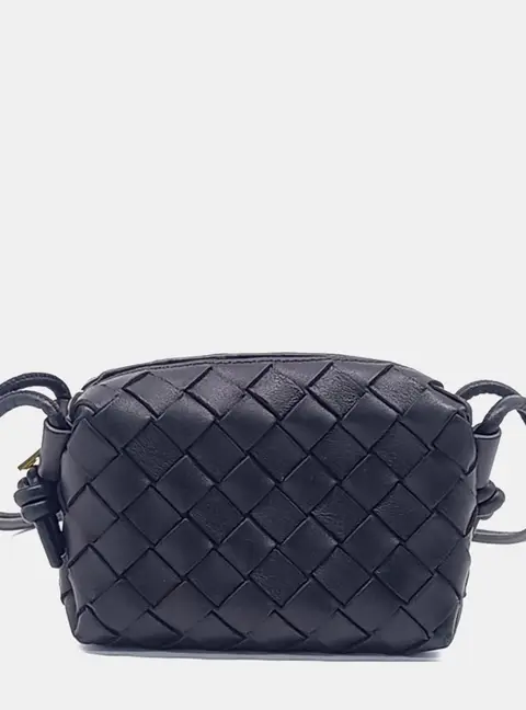Bottega Veneta Black Leather  Candy Loop Camera Bag