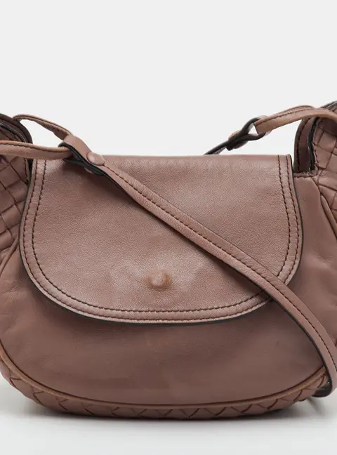 Bottega Veneta Nodini Flap Old Rose Intrecciato Leather Crossbody Bag
