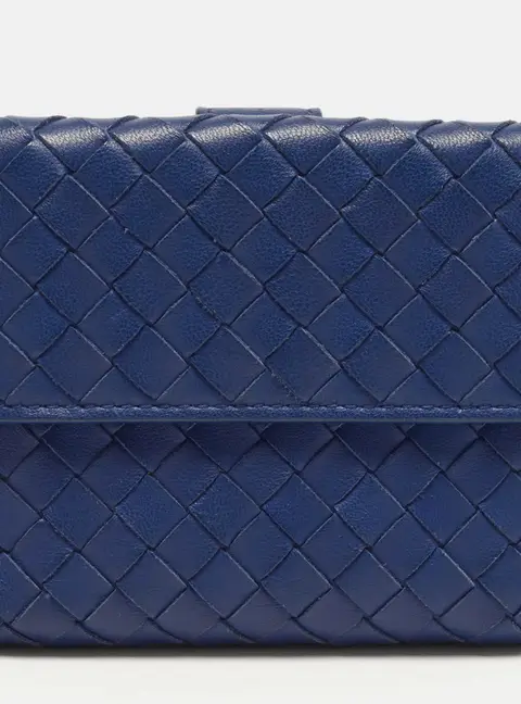 Bottega Veneta Flap Blue Intrecciato Leather French Wallet