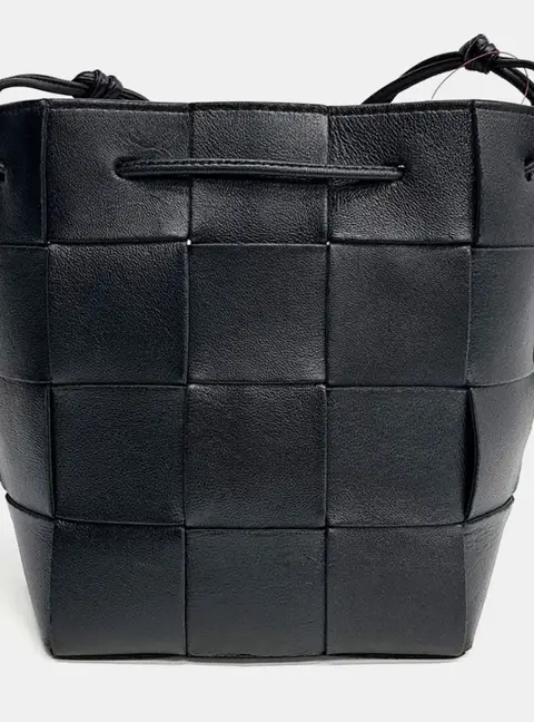 Bottega Veneta Black Leather Cassette Bucket Bag