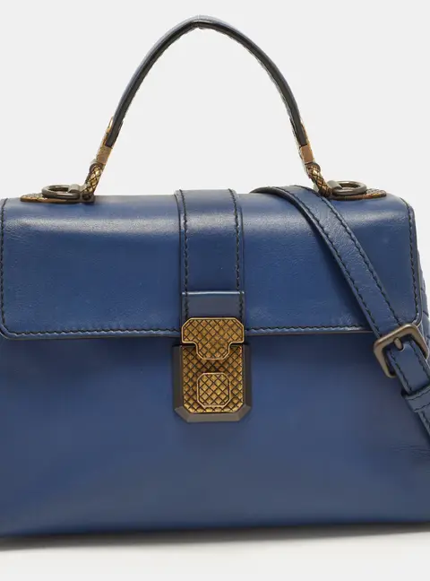 Bottega Veneta Piazza Small Blue Leather Top handle Bag