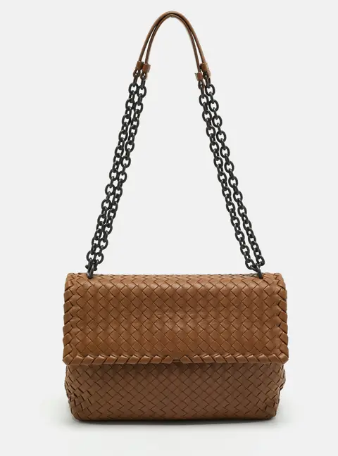 Bottega Veneta Olimpia Medium Brown Intrecciato Leather Shoulder Bag