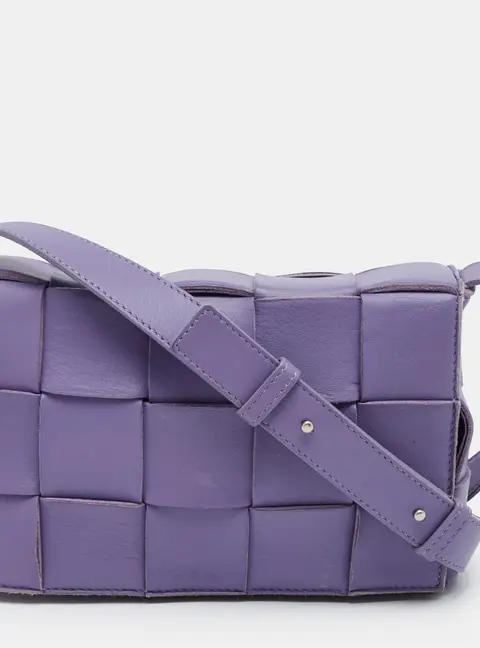 Bottega Veneta Cassette Medium Purple Intreccio Leather Flap Shoulder Bag