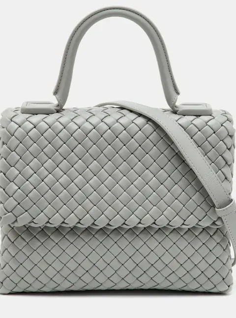 Bottega Veneta Patti Light Grey Intrecciato Leather Top Handle Bag