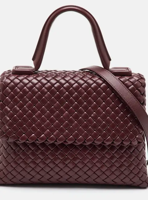 Bottega Veneta Patti Burgundy Intrecciato Leather Top Handle Bag