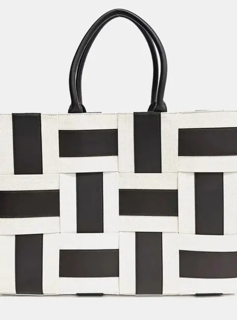 Bottega Veneta Brown Cream Fabric Arco Tote Bag Large