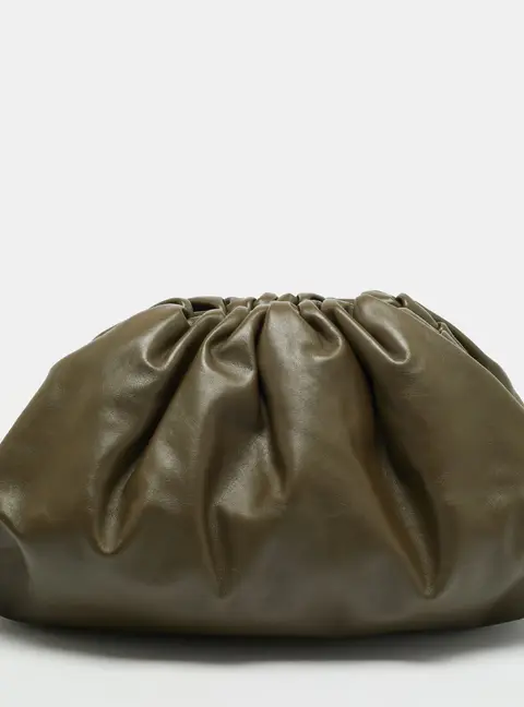 Bottega Veneta The Pouch Olive Green Leather Clutch