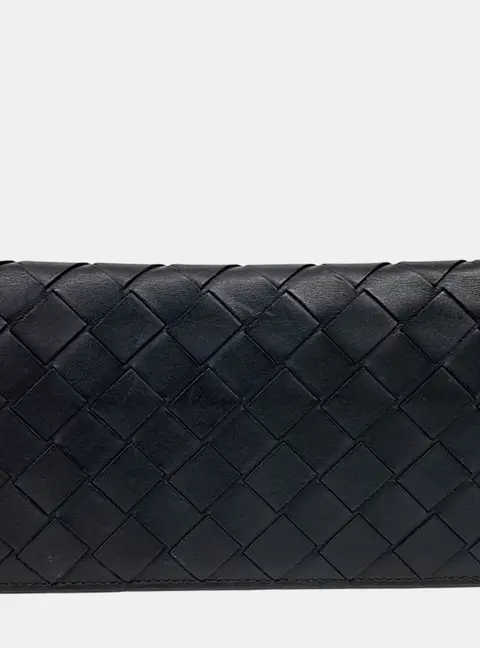 Bottega Veneta Intrecciato Wallet Black Leather Wallet Bag